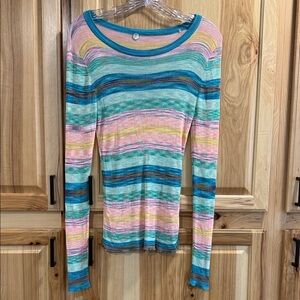 Margaret O’Leary Multicolor Stripe Long-Sleeve Form Fitting Long Sleeve Top